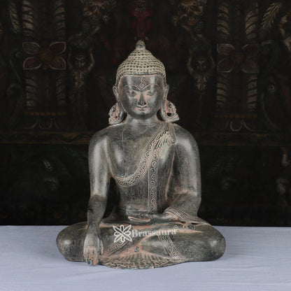 Brass Bhumisprasa Buddha Weight 5.8 kg & Height 12 Inch