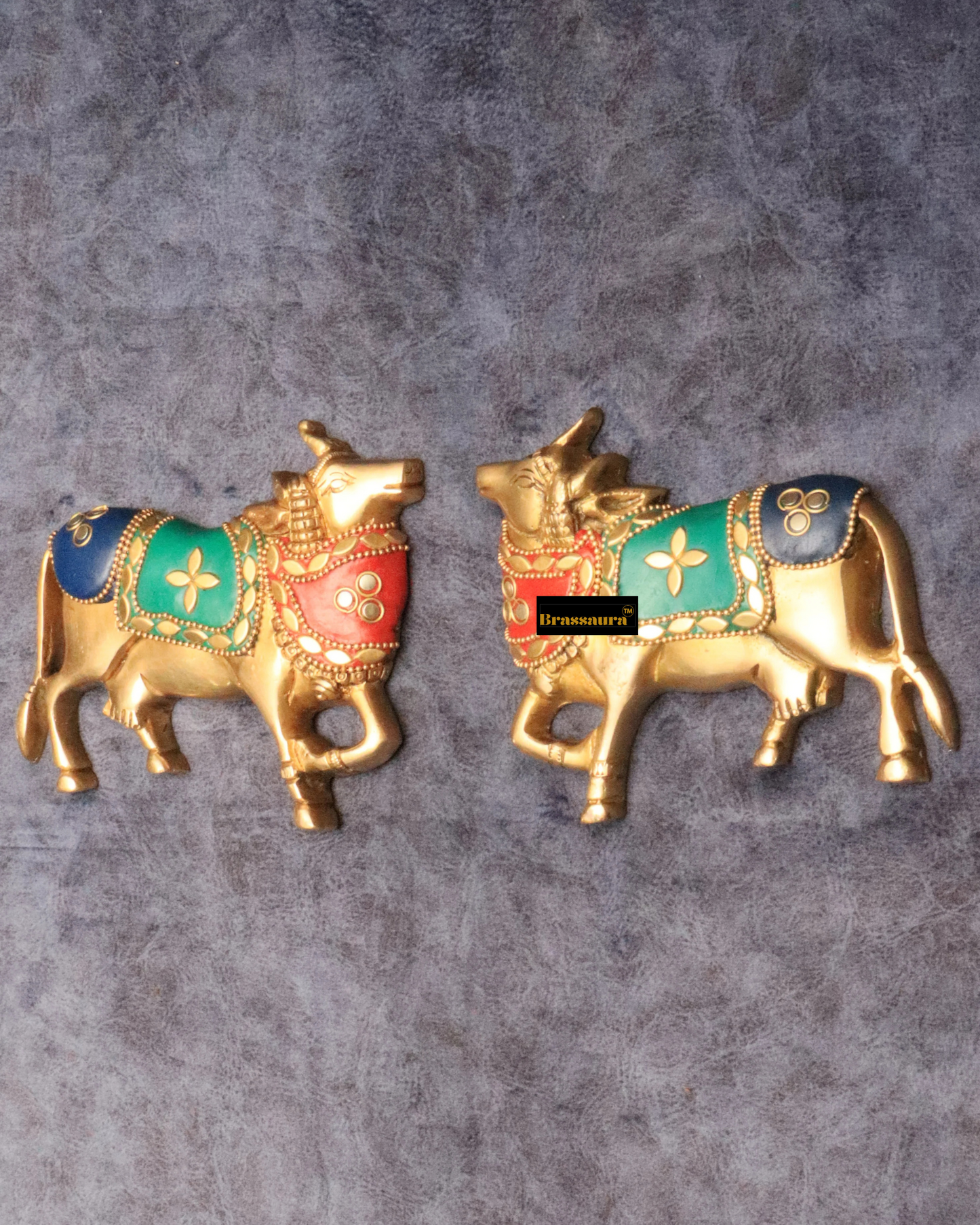 Brassaura™ Brass Kamdhenu Cow Pair | 5 Inches Height | 1.1 Kg Weight (Pair) | Symbol of Prosperity & Abundance
