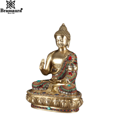 Brass Blessing Gem Stone Work Buddha Weight 10.8 kg & Height 17.5 Inch