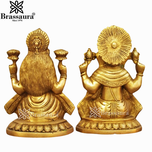Brassaura® Lakshmi Ganesha Brass Idol Pair | Traditional Handcrafted Divine Murti Set | Height 8 Inches