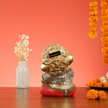 Brassaura™ Pure Brass Baby Ganesha Idol in Meditation with Natural Stones – Height 9 Inches, Weight 5 Kgs