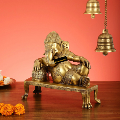 Brassaura™ Brass Resting Ganesha Statue – Height 10.5 Inches, Weight 6.75 Kgs