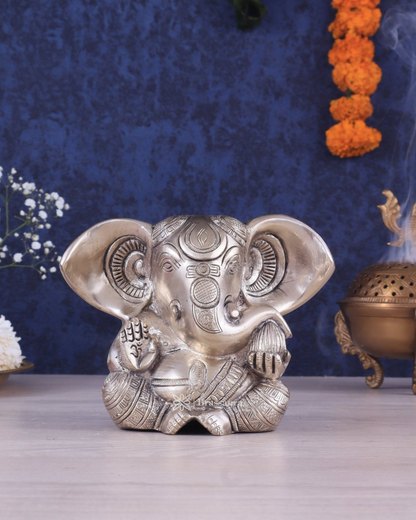 Brassaura™ Brass Appu Ganesha Superfine Statue – 6" Height, 1.6 kg – Antique Finish with Big Ears
