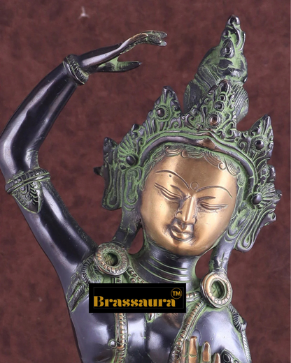 Brassaura™ Pure Brass Dancing Tara Devi Maya Sculpture – Height 20 Inches, Weight 3.5 Kgs