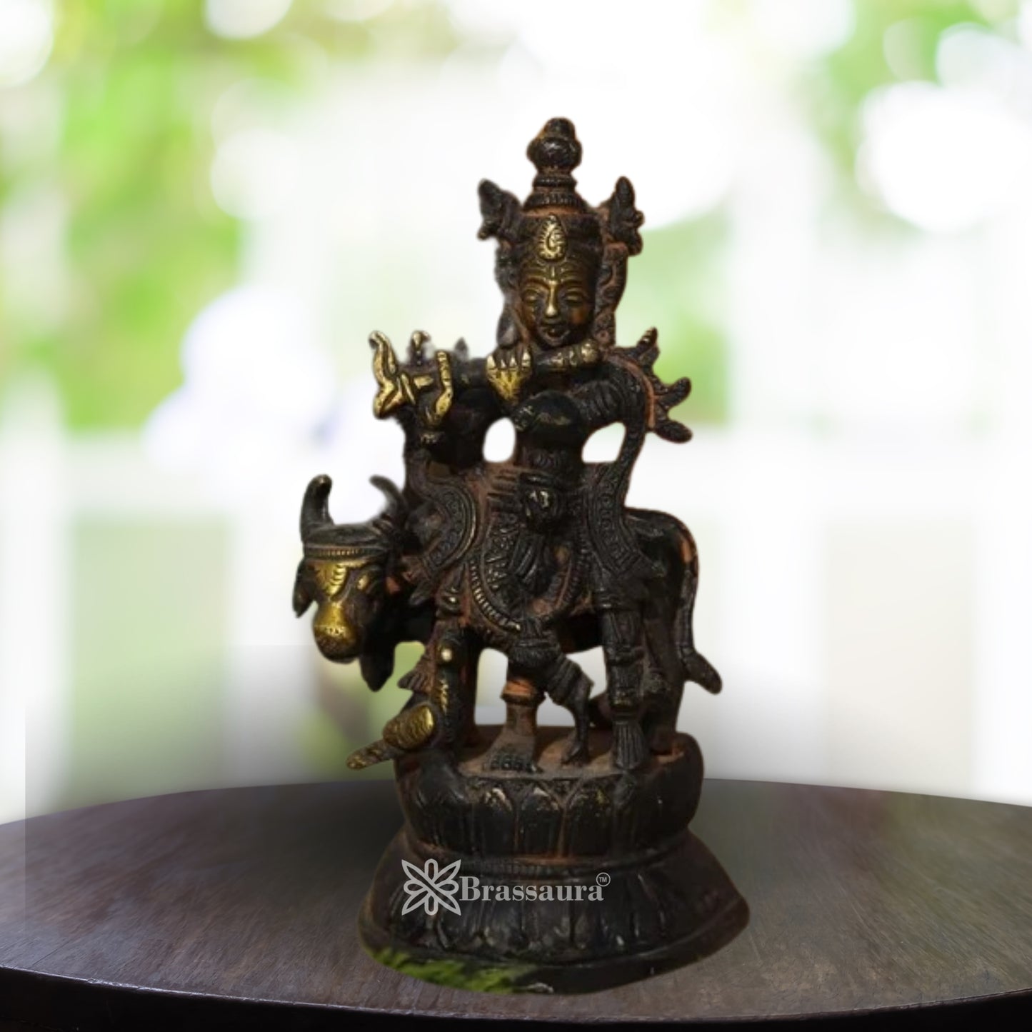 Brass Cow Krishna Murti Weight .3 Kg And Height 4 Inch