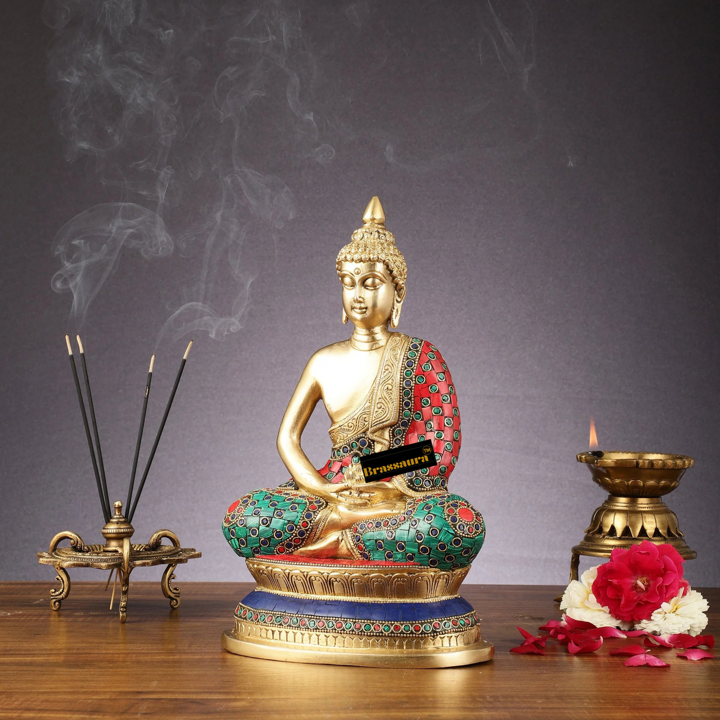 Brassaura™ Pure Brass Cambodian Handcrafted Meditation Buddha Idol – Height 12 Inches & Weight 4.5 Kgs