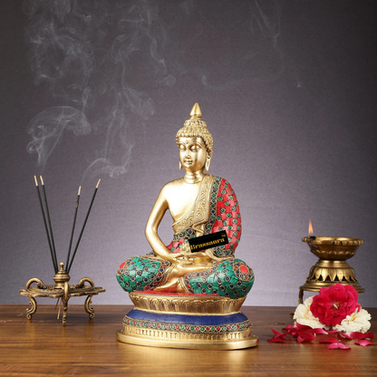Brassaura™ Pure Brass Cambodian Handcrafted Meditation Buddha Idol – Height 12 Inches & Weight 4.5 Kgs