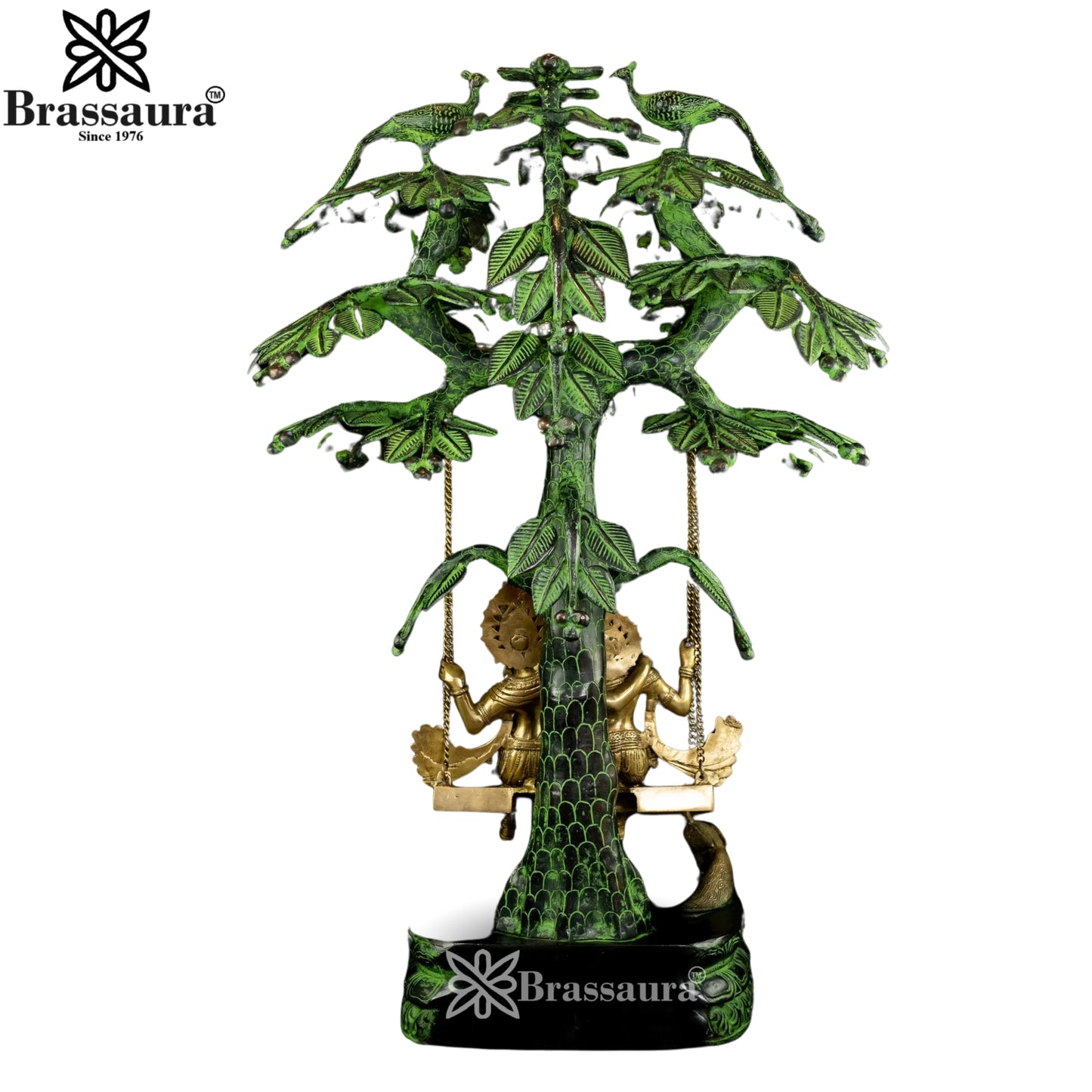 Brass Green Patina Radha Krishna Jhula Weight 39 Kg And Height 35 Inch