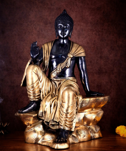 Brassaura™ Large Pure Brass Sitting Buddha Statue – Height 30 Inches, Weight 45 Kgs