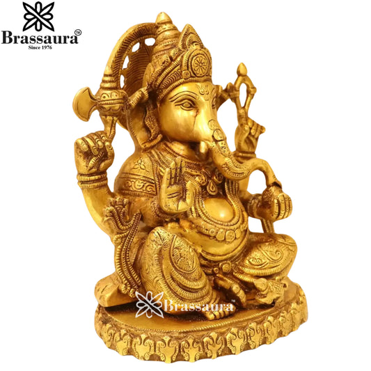 Brassaura® Ganesh Brass Murti | Pure Brass | Height 9.5 Inches