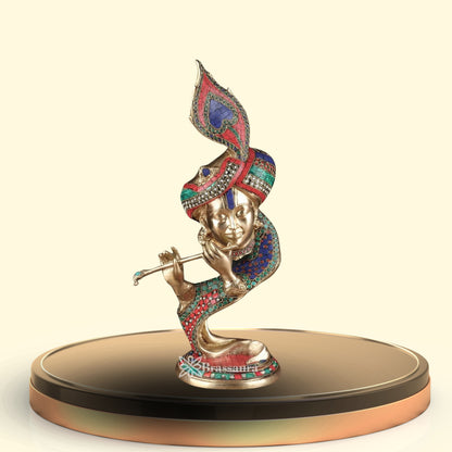 Brass Gem Stone Work Krishna Murti Weight 7.9 Kg And Height 20 Inch