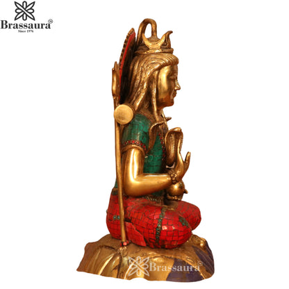 Brassaura™ Lord Shiva Gemstone Brass Sculpture – Height 17.5 Inches & 11.5 Kgs | Temple & Home Décor
