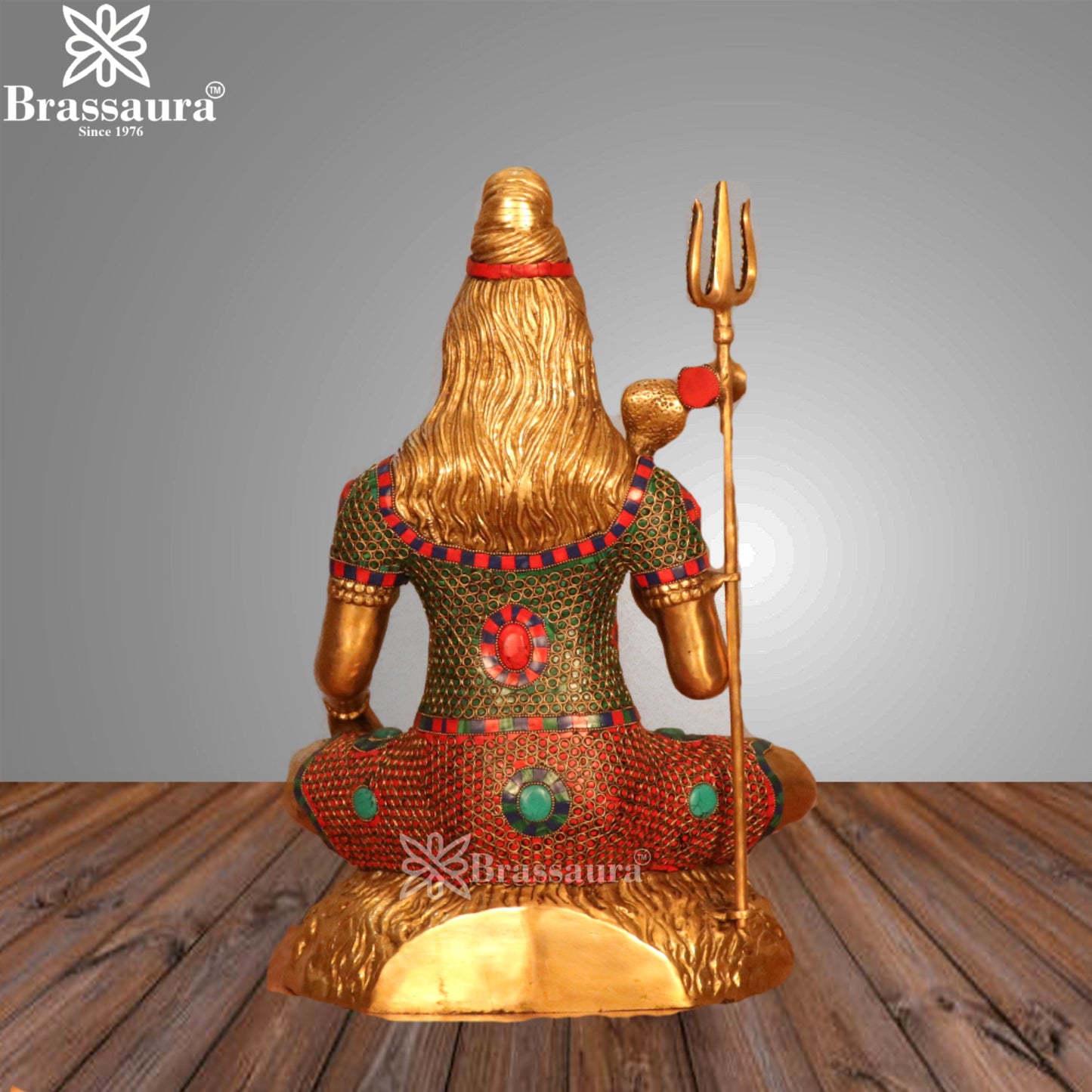 Brassaura™ Brass Gem Stone Work Lord Shiva Idol – Height 24 Inches & Weight 16.3 Kgs | Devotional Statue