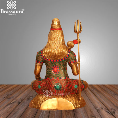 Brassaura™ Brass Gem Stone Work Lord Shiva Idol – Height 24 Inches & Weight 16.3 Kgs | Devotional Statue