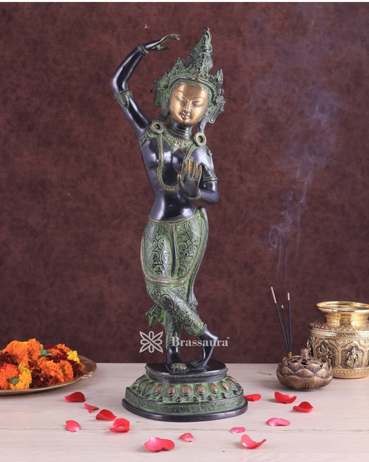 Brassaura™ Pure Brass Dancing Tara Devi Maya Sculpture – Height 20 Inches, Weight 3.5 Kgs