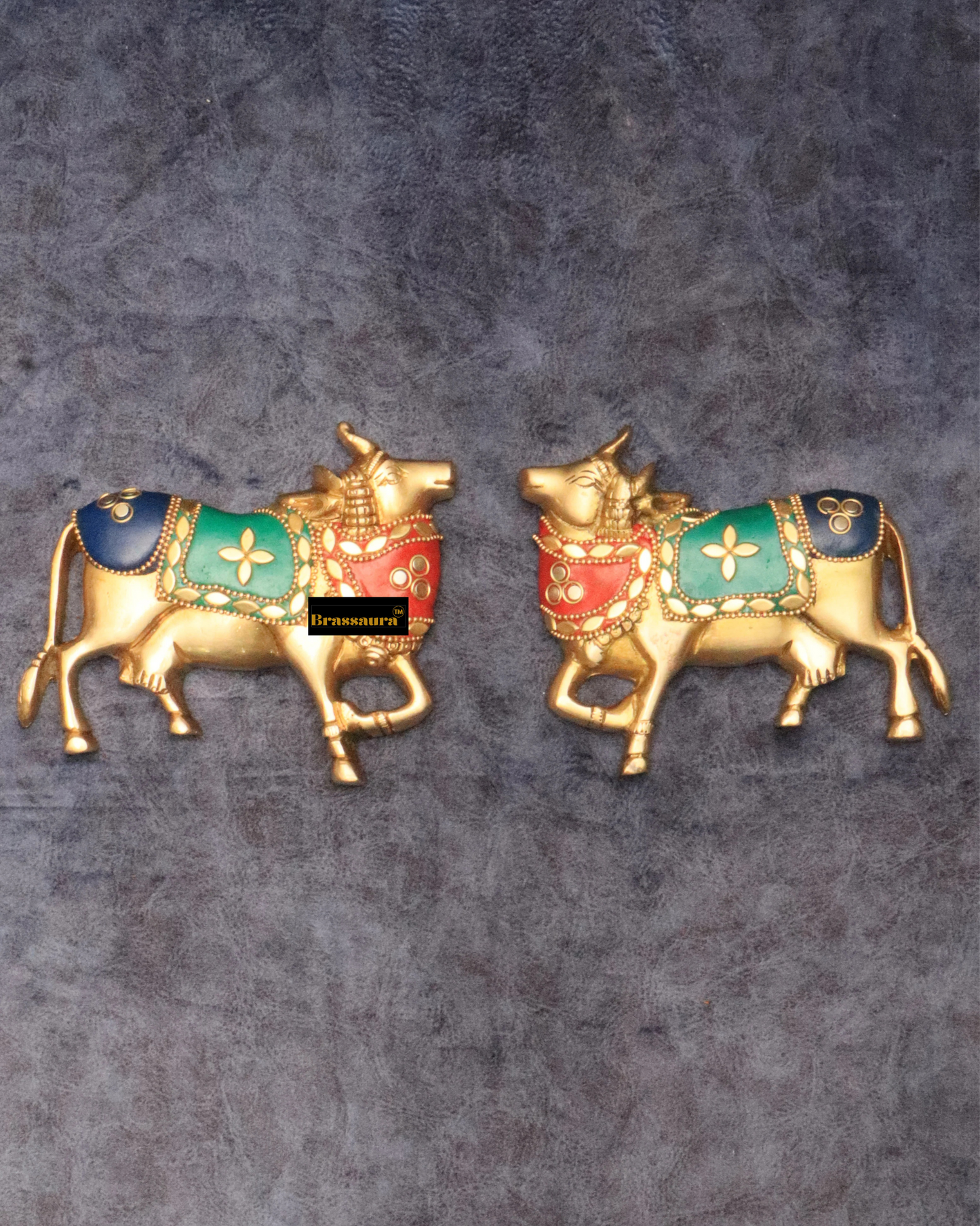 Brassaura™ Brass Kamdhenu Cow Pair | 5 Inches Height | 1.1 Kg Weight (Pair) | Symbol of Prosperity & Abundance