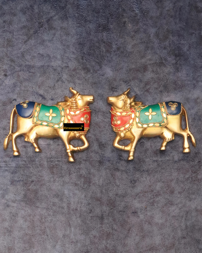Brassaura™ Brass Kamdhenu Cow Pair | 5 Inches Height | 1.1 Kg Weight (Pair) | Symbol of Prosperity & Abundance