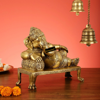 Brassaura™ Brass Resting Ganesha Statue – Height 10.5 Inches, Weight 6.75 Kgs