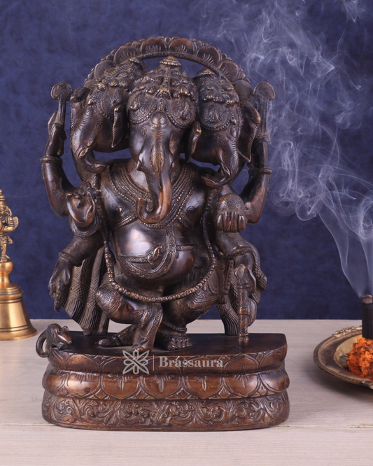 Brassaura™ Brass Ganesha Idol – Height 12 Inches, Weight 7 Kg – Perfect for Home Decor & Gifting