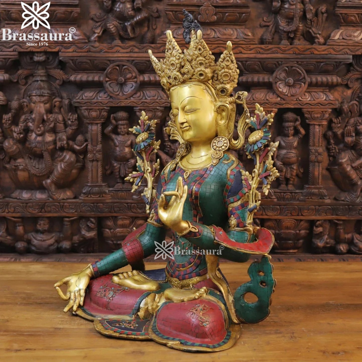 Brass Gem Stone Work Tara Statue Weight 24.26 Kg And Height 27 Inch