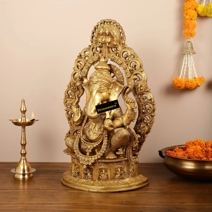 Brassaura™ Brass Handcrafted Superfine Lord Ganesha with Ashtavinayaka Base & Prabhavali – Height 26 Inches, Weight 28 Kgs