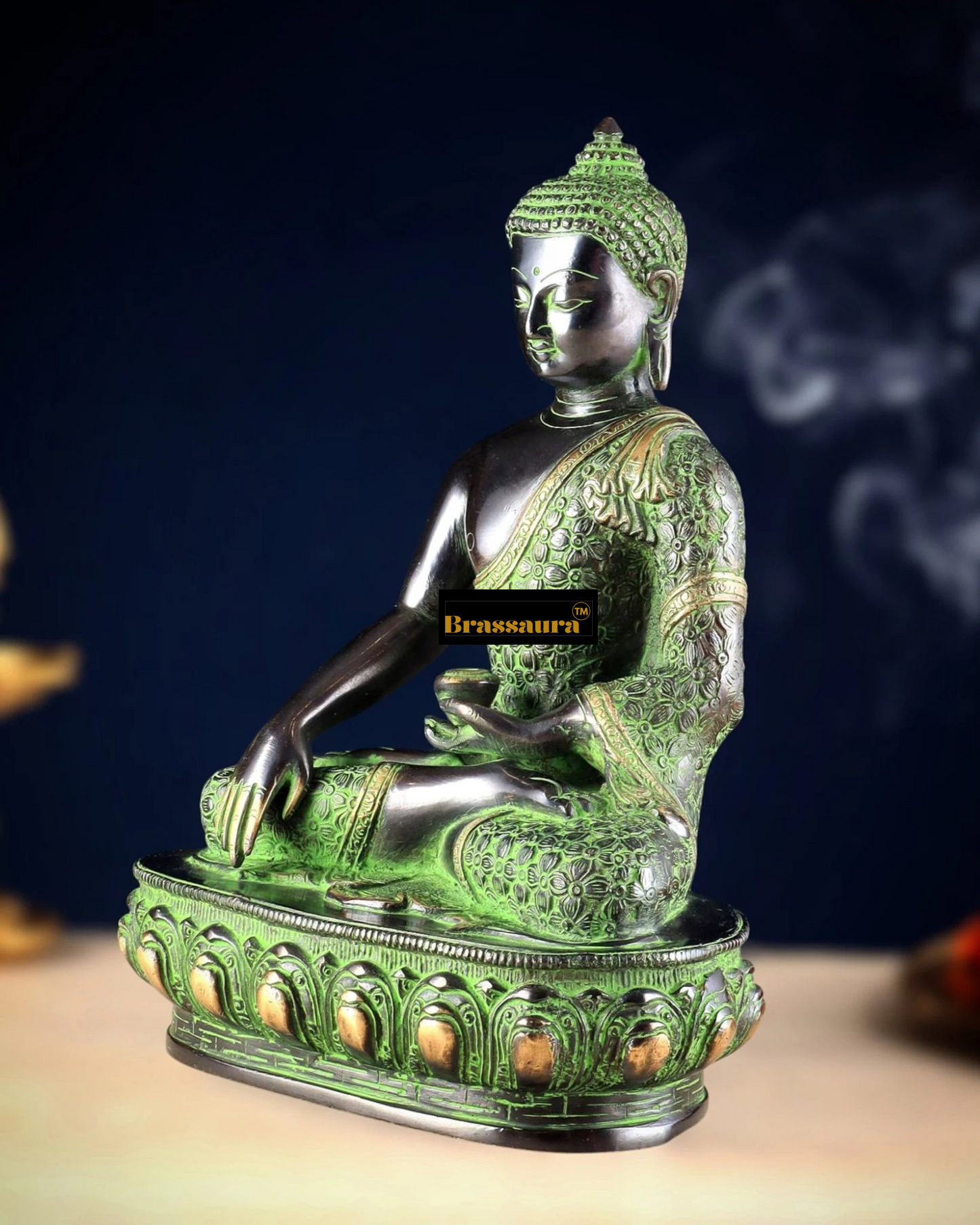 Brassaura™ Pure Brass Buddha Idol – Height 13 Inches, Weight 6.66 Kgs
