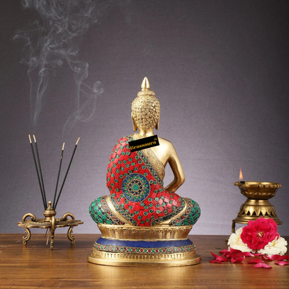Brassaura™ Pure Brass Cambodian Handcrafted Meditation Buddha Idol – Height 12 Inches & Weight 4.5 Kgs