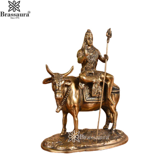 ब्रसुर्रा® पीतल भगवान शिव नंदी पर बैठे मूर्ति वज़न 3.2 किलोग्राम और ऊंचाई 8.5 इंच