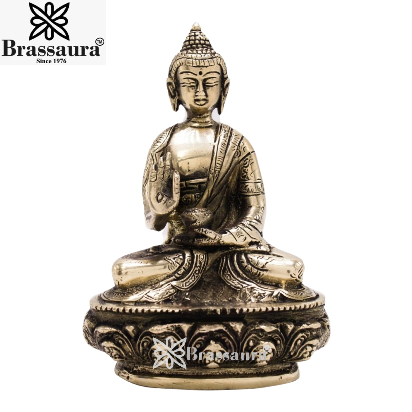 Brass Blessing Buddha Weight 0.9 kg & Height 5.5 Inch