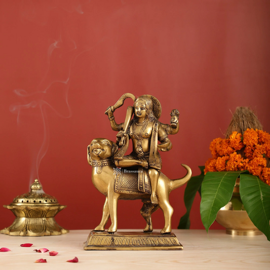 Brassaura™ Pure Brass Lord Kaal Bhairava Idol – 9.8 Inches Height, 3.3 Kgs – Seated on Dog Vahana