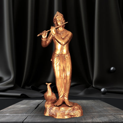 Brass Murli Dhari Krishna Murti Weight 14.8 Kg And Height 29 Inch