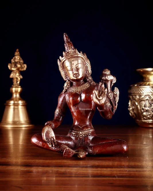 Brassaura™ Green Tara Idol – Height 5.5 Inches | Weight 0.975 Kgs | Double-Tone Finish