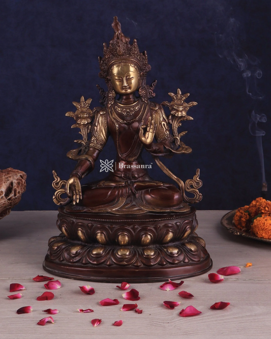 Brassaura™ Pure Brass Tibetan White Tara Idol – Height 14 Inches, Weight 5.3 Kgs