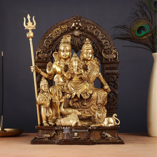 Brass Standard Shiv Parivar Idol for Home and Decor Weight 6.8 Kg Height 12 inch | Multi-Colour