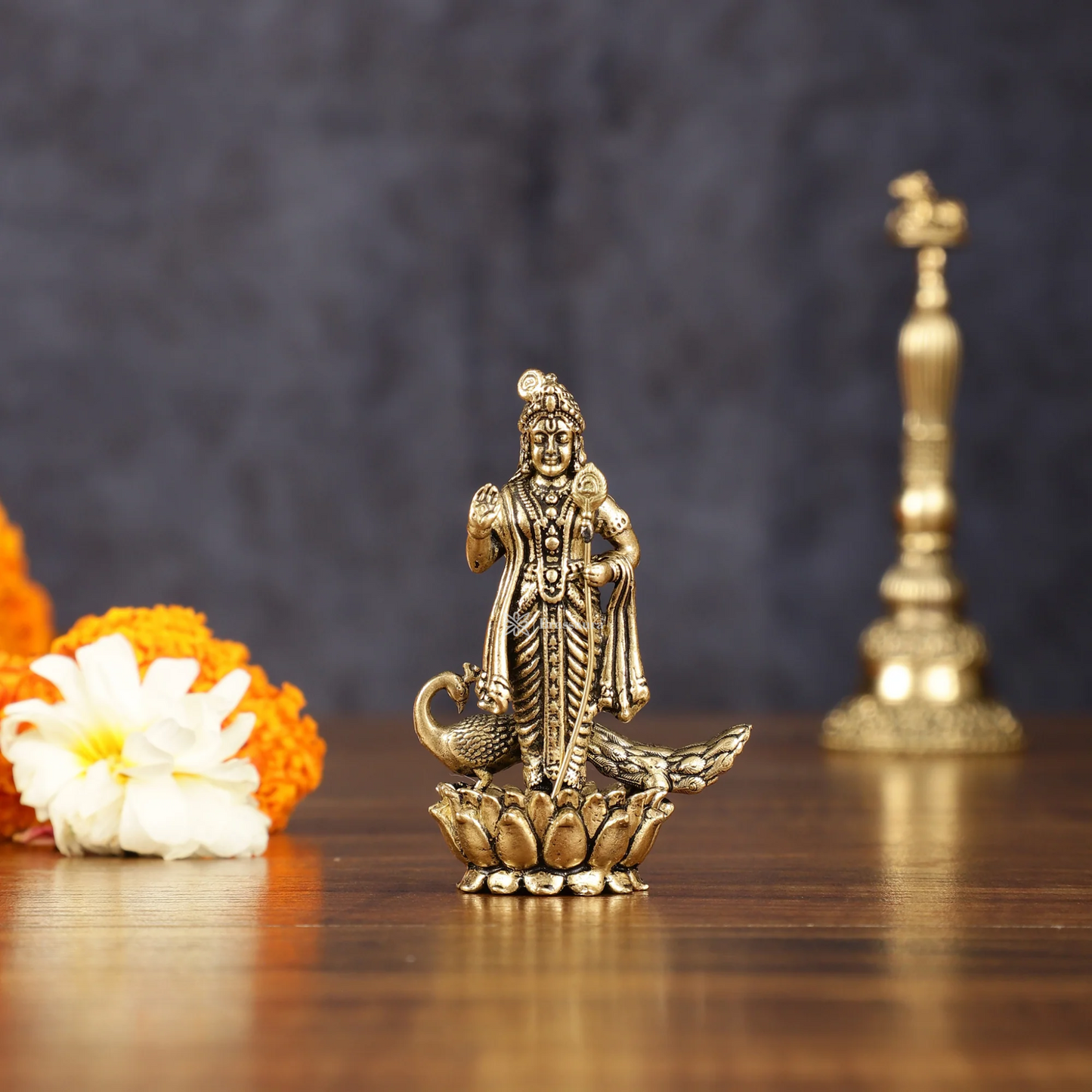 Brassaura™ Pure Brass Murugan Kartikeya Idol – 3 Inches Height, 72 Grams – Miniature Handcrafted Brass Statue