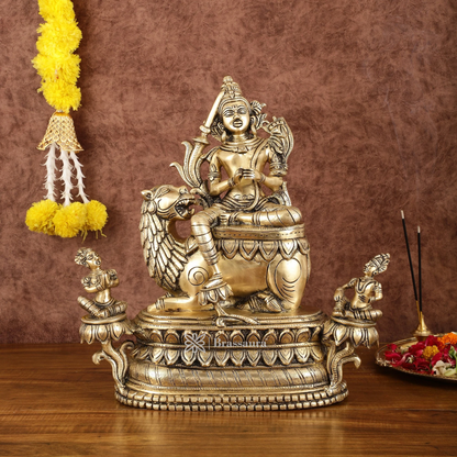 Brassaura™ Brass Tara Devi Idol Seated on Lion – Height 16 Inches | Weight 14 Kgs | Home & Temple Decor