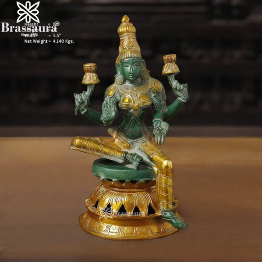 Brassaura™ Devotional Brass Laxmi Murti – Height 12 Inches & Weight 4.14 Kgs | Temple Statue