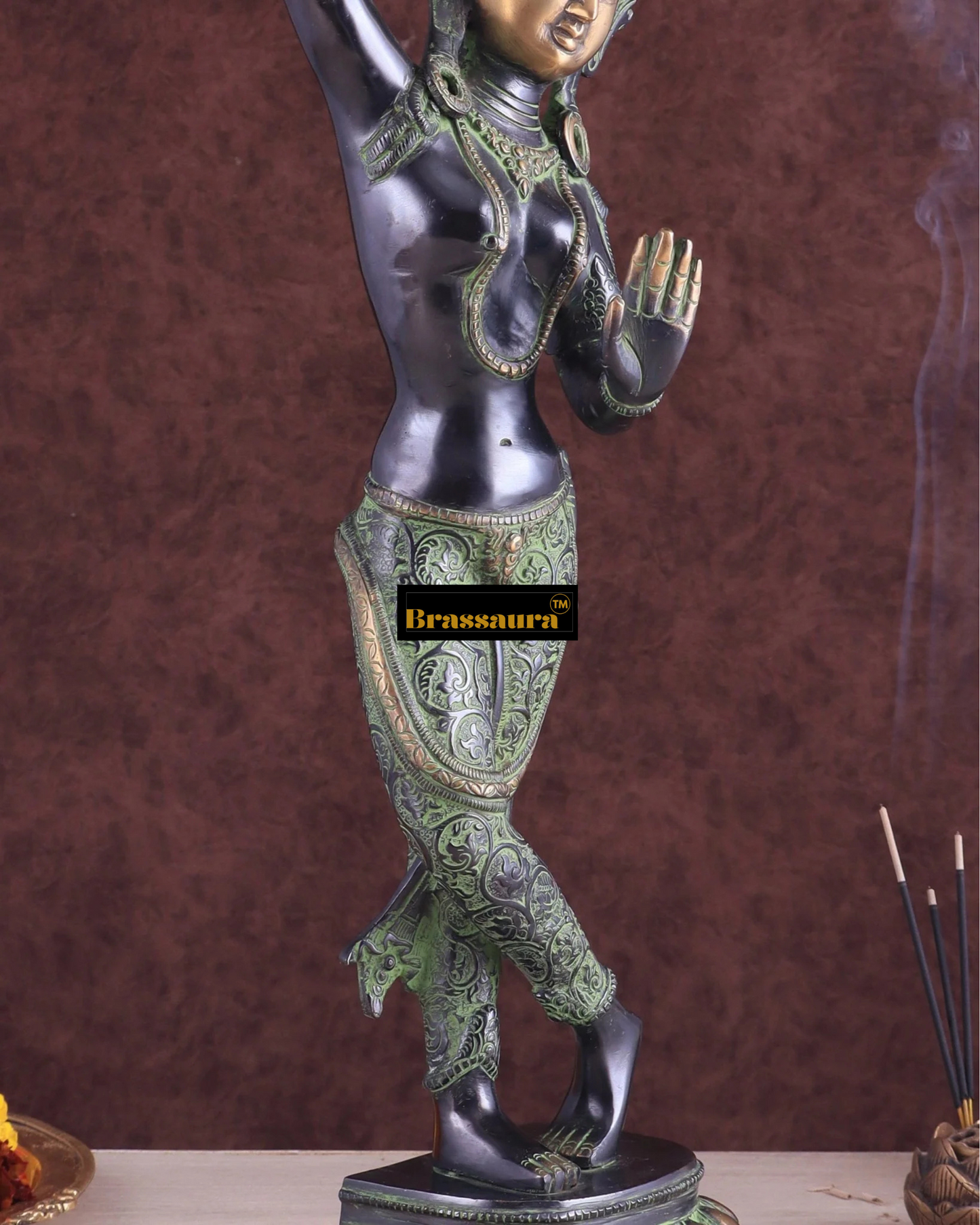 Brassaura™ Pure Brass Dancing Tara Devi Maya Sculpture – Height 20 Inches, Weight 3.5 Kgs