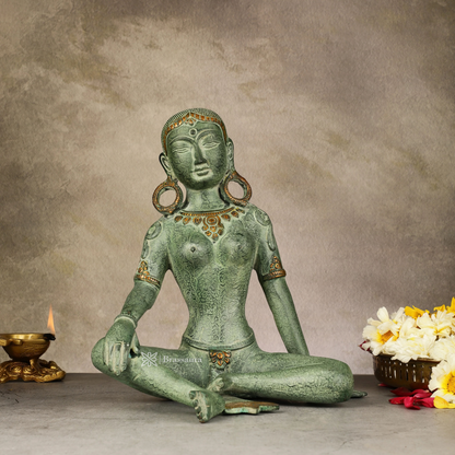 Brassaura™ Brass Seated Nepalese Green Tara Idol – Height 10.5 Inches | Weight 5 Kgs | Antique Patina Finish