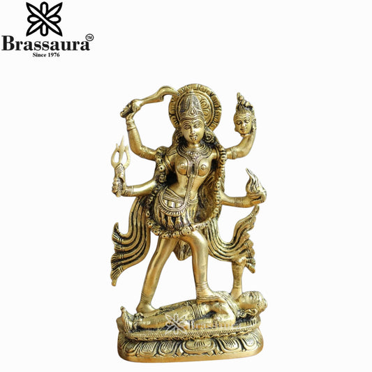 Brassaura™ Sacred Brass Kali Maa Murti – Height 9.75 Inches & Weight 3.4 Kgs | Temple Décor Accent