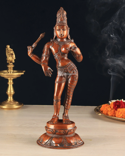 Brassaura™ Pure Brass Ardhanarishwara Idol – 12.5 Inch Height, 3.170 Kg Weight – Vintage Crafted Sculpture