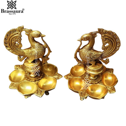 Brass Peacock Diya Weight 7.1 Kg And Height 11 Inch