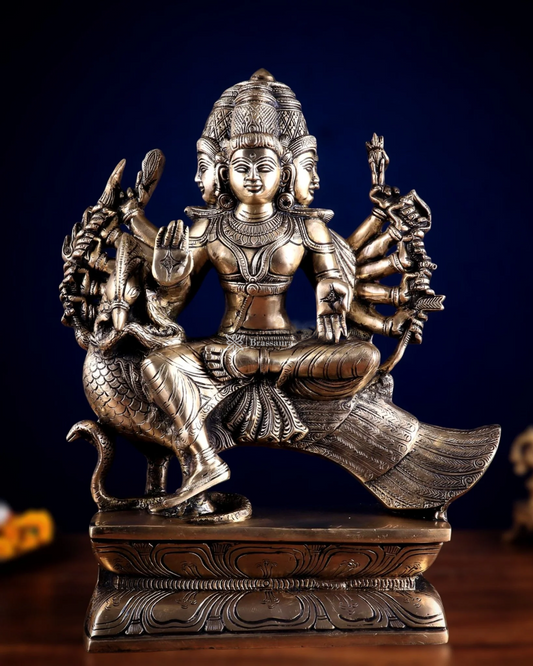 Brassaura™ Exquisite Brass Lord Aarumugam Murugan Idol – 16 Inches Height, 13.5 Kgs – Seated on Peacock