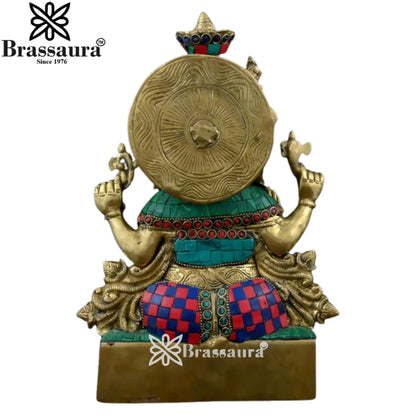 Brass Gem Stone Work Ganesha Statue Weight 4.1 Kg And Height 6 Inch