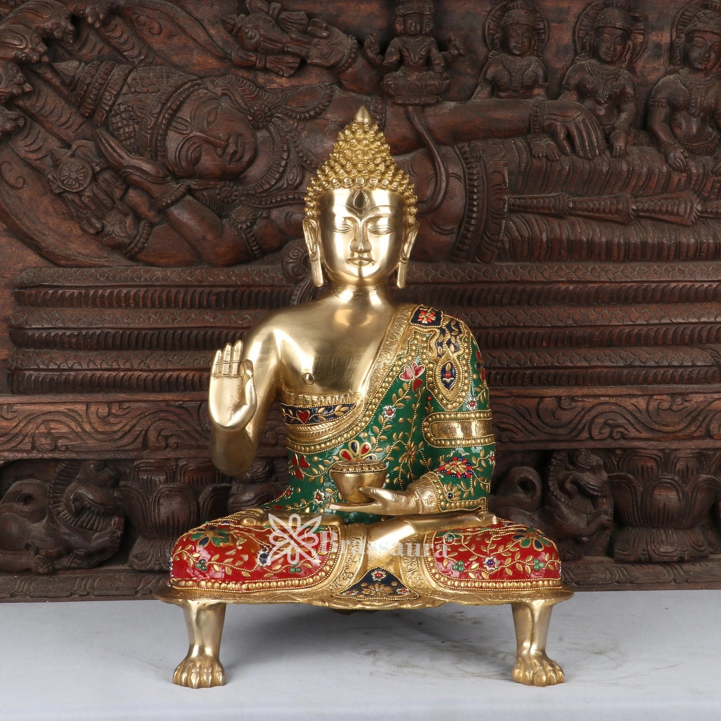 Brass Blessing Gem Stone Work Buddha Weight 11.6 kg & Height 20 Inch