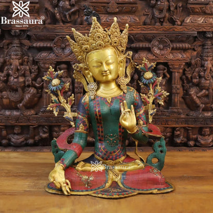 Brass Gem Stone Work Tara Statue Weight 24.26 Kg And Height 27 Inch