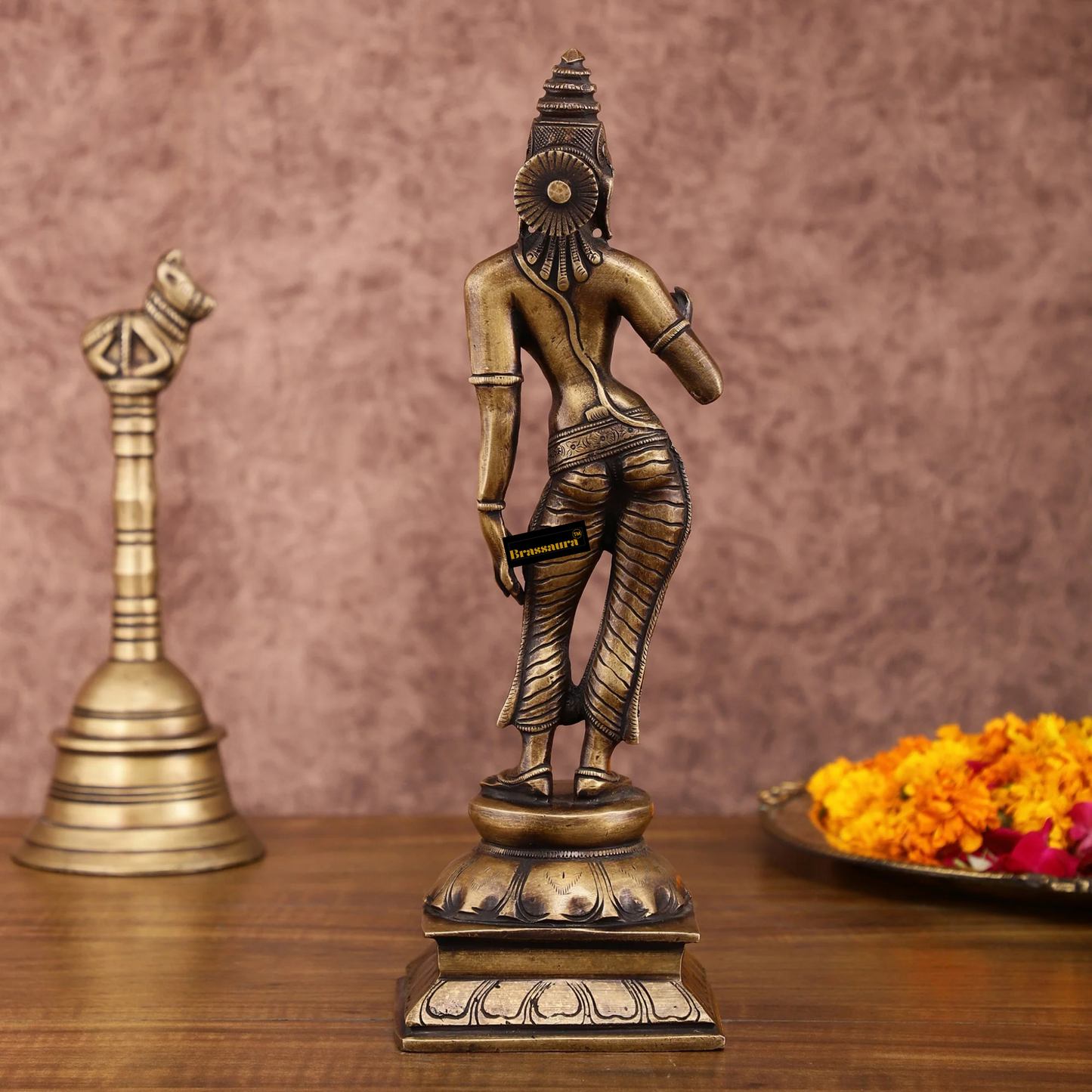 Brassaura™ Pure Brass Devi Parvati Uma Idol – 10 Inch Height, 1.5 Kg Weight – Vintage Finish Standing Statue