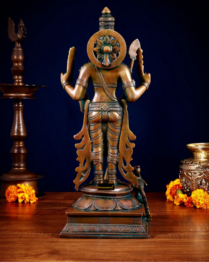Brassaura™ Pure Brass Kartikeya Murugan Swamy Statue – 14 Inches Height, 4.45 Kgs – Chola Bronze Finish