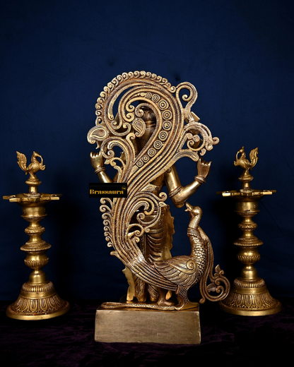 Brassaura™ Handcrafted Lord Murugan Statue in Superfine Brass – 20 Inches Height, 15 Kgs – With Peacock & Cobra