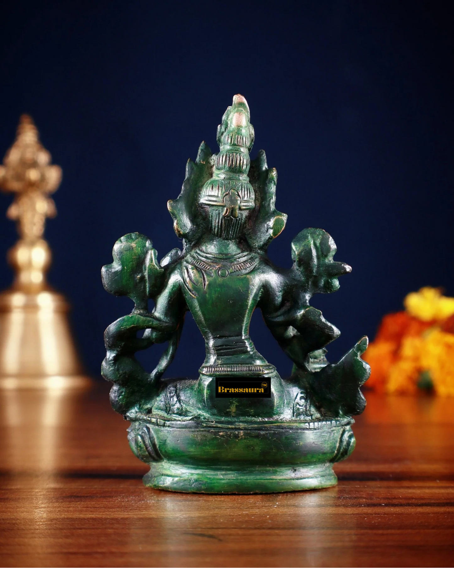 Brassaura™ Green Tara Brass Idol – Height 3.5 Inches | Weight 0.3 Kgs | Agate Green Finish
